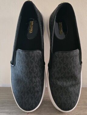 Michael Kors Keaton Slip On Sneakers Black Monogram Size 9
